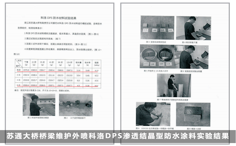 蘇通大橋橋梁維護外噴科洛DPS滲透結(jié)晶型防水涂料實驗結(jié)果